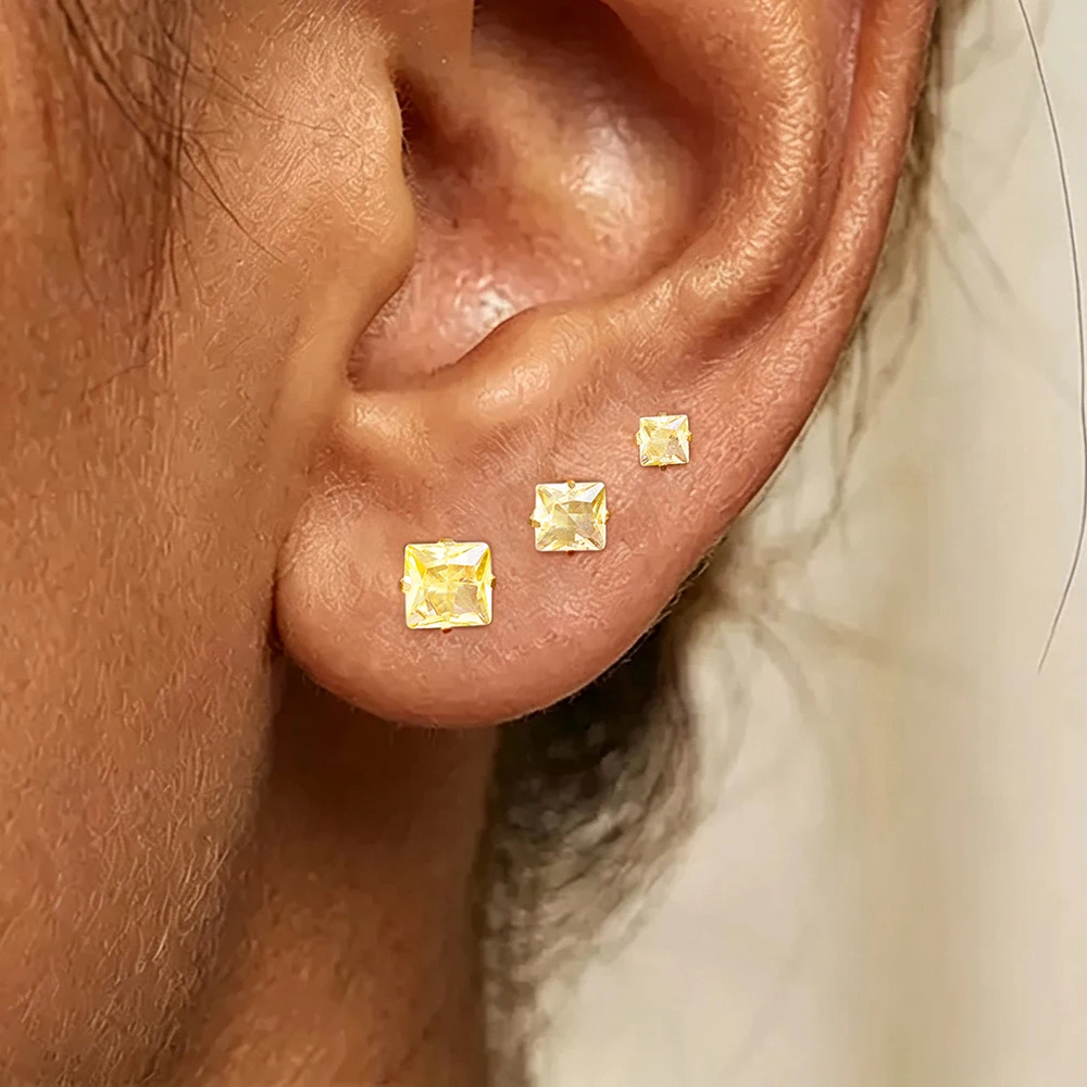 3PCS Stainless Steel Shiny Square Zircon Stud Earrings Set For Women 3/4/5mm Helix Hypoallergenic Cartilage Piercing Jewelry