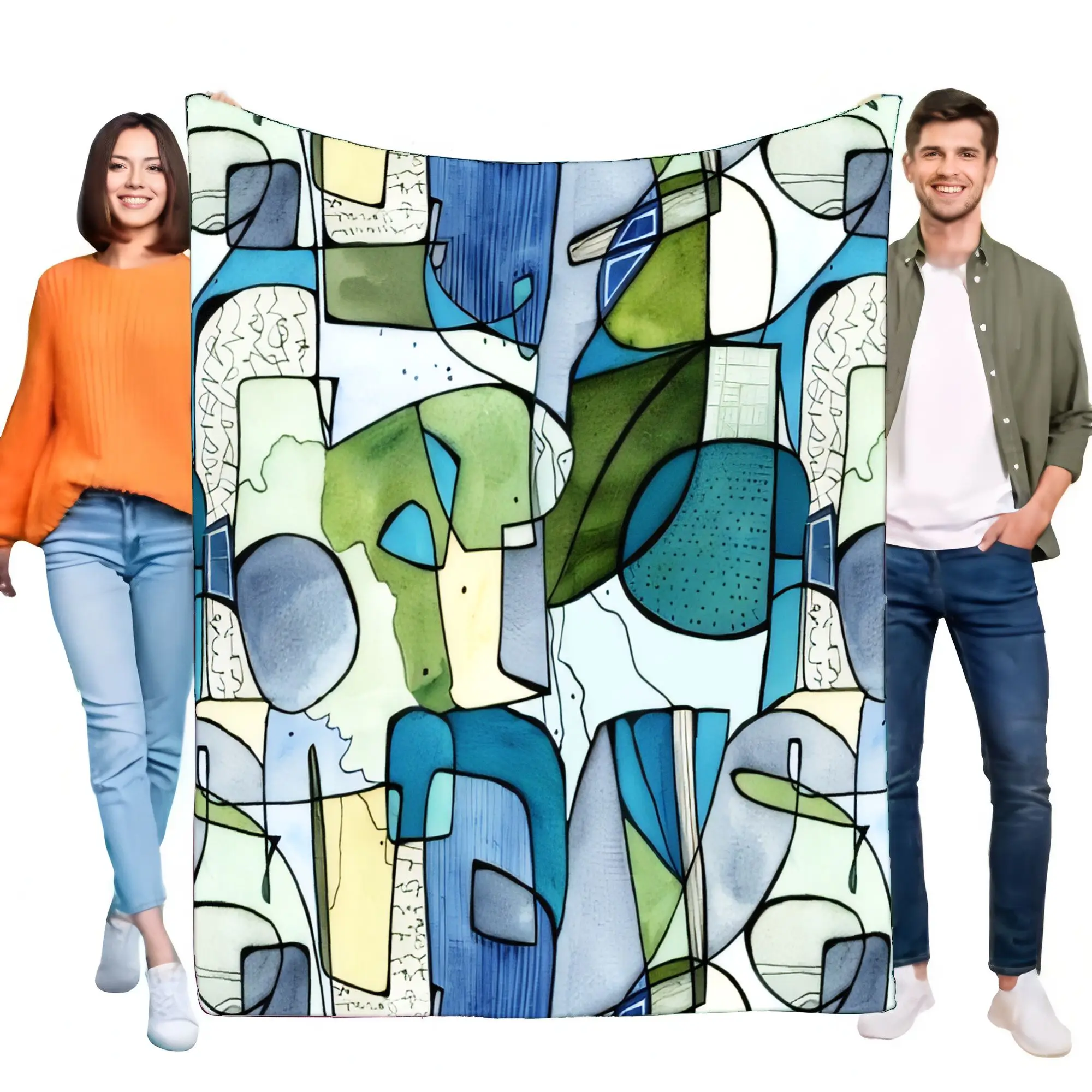 Abstract Art Blanket Soft Cozy Bed Sofa Throw with Unique Geometric Design, Lightweight and Warm Ideal for Home Decor and Gift
