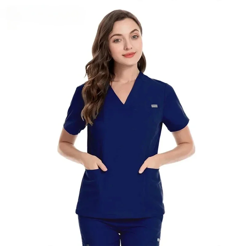 Unisex Scrub Nursing Uniform Nurse Blouse Short Sleeve V-neck Scrub Tops with Pocket Spa Shirt Unisex Work Wear Uniform New