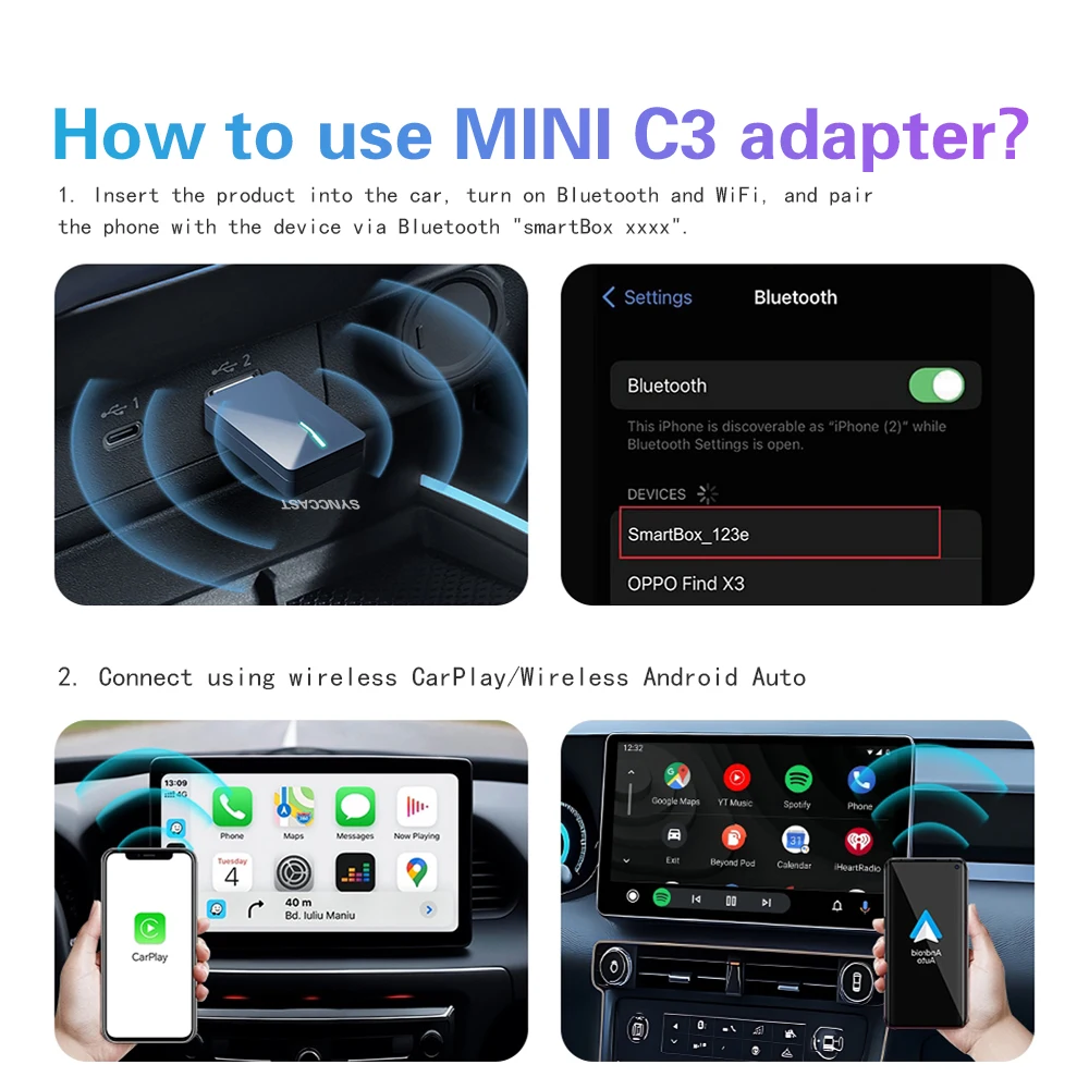 BYLITU Mini U3 سلكي إلى محول CarPlay Android التلقائي اللاسلكي، التوصيل والتشغيل لـ 98٪ سيارات أصلية، لا حاجة إلى بطاريات. #3