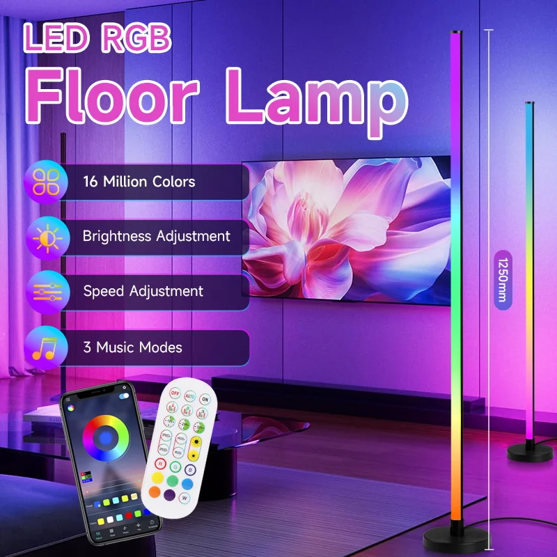 RGB LED Floor Lamp Remote APP Control Music Corner Lighting for Living Room Smart Modern USB Dimmable Floor Lights Decoration