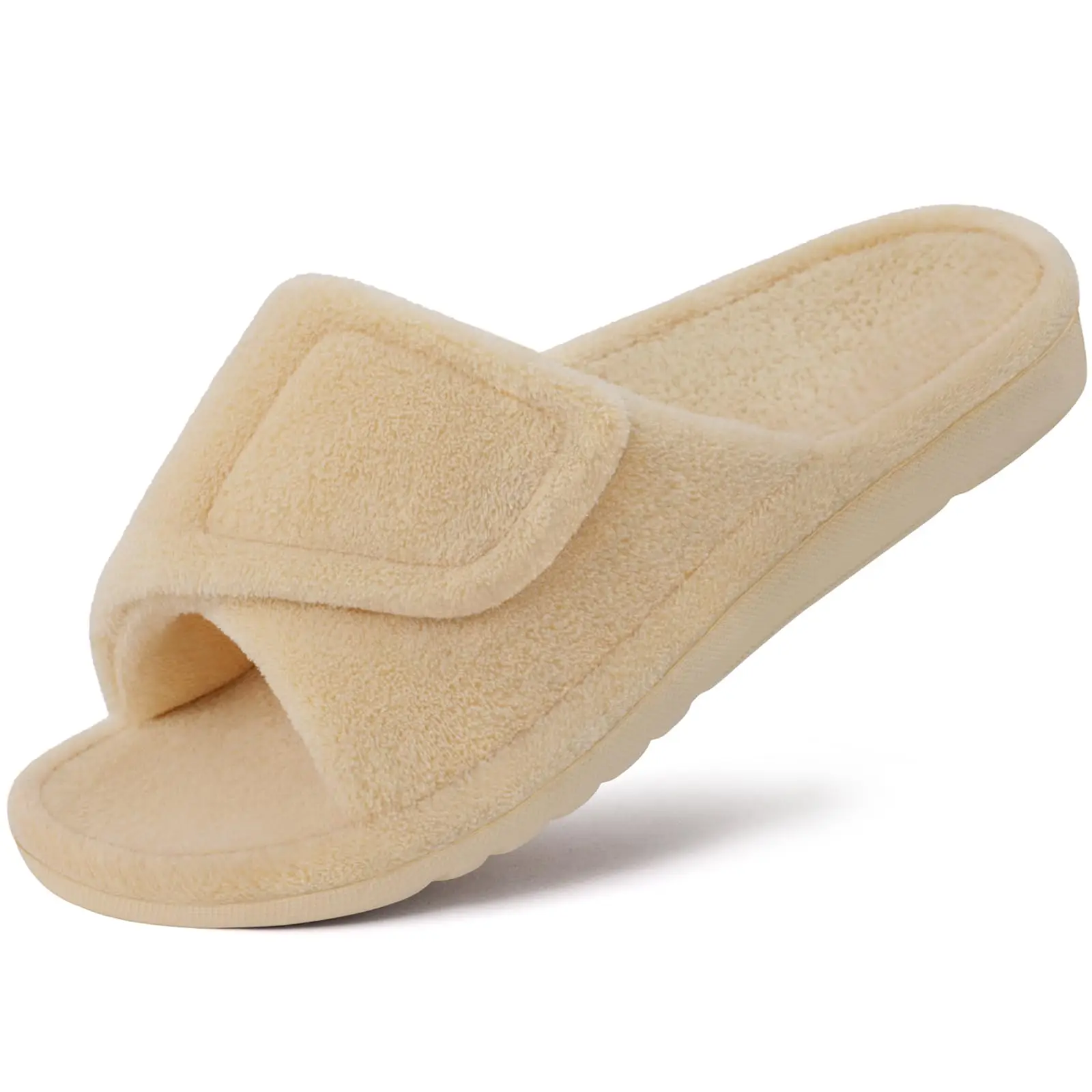 Smile Popcorn Autumn Adjustable Home Slippers Women Coral Fleece Memory Foam Indoor Slides Non-Slip PVC Sole Bedroom Slides