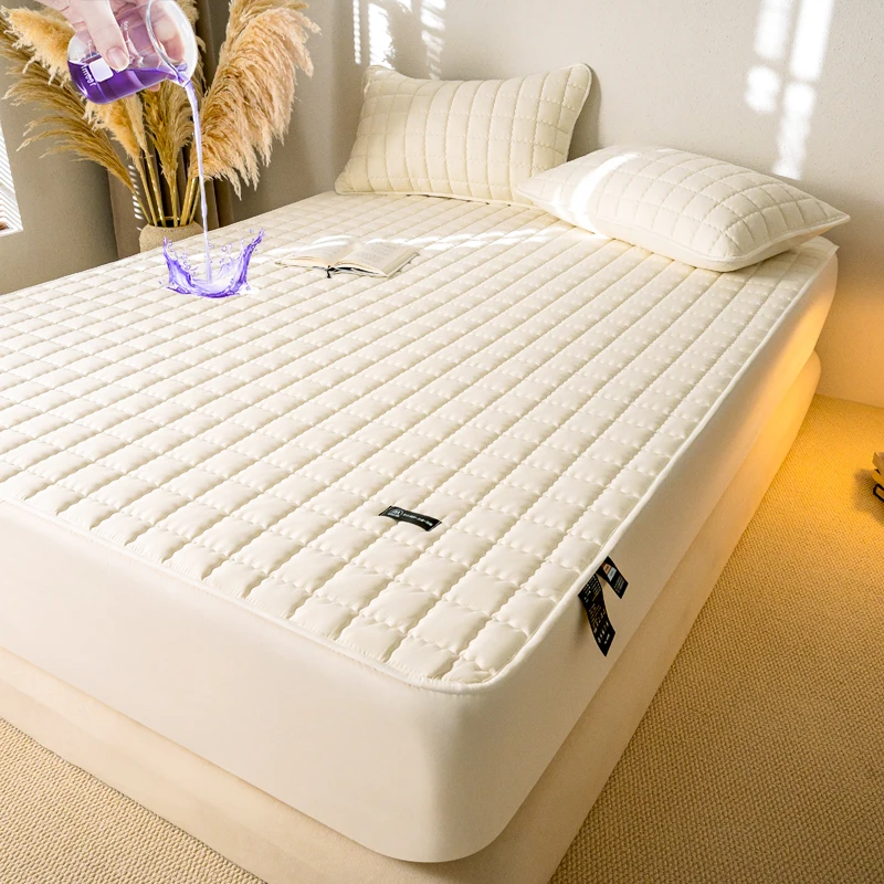 Waterproof Fitted Mattress Protector, Deep Pocket Elastic Mattress Cover, Antimicrobial Hypoallergenic Noiseless Breathable