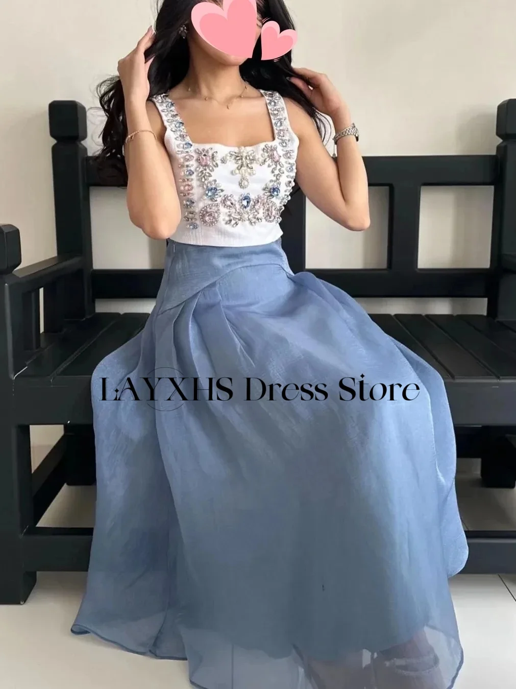 LAYXHS Novel Vestidos de noite com decote quadrado, linha A, sem mangas, comprimento de chá, vestidos de baile personalizados