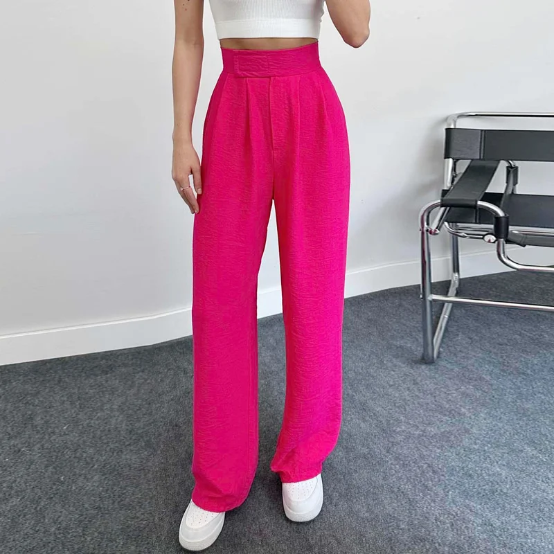 Oversized Elegant Pants for Women Dressy Straight Linen Blend Rose Black Wide Leg Pants High Waisted Casual Trousers for Travel