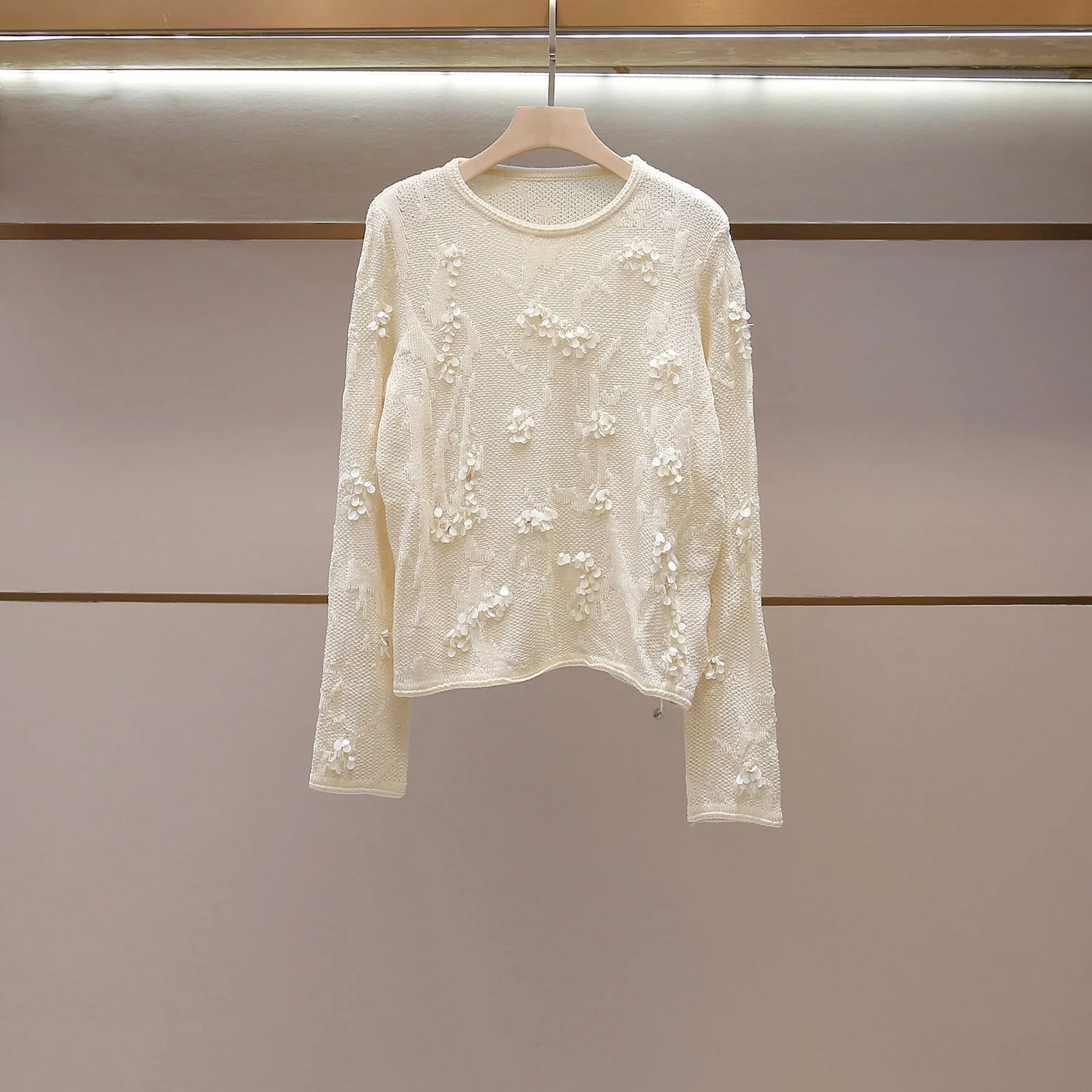 

Balisga Women's Knitted T-shirt round Neck Hollow out Sequin Commute Style Soft Medium Thickness Pure Color Maternity Wear