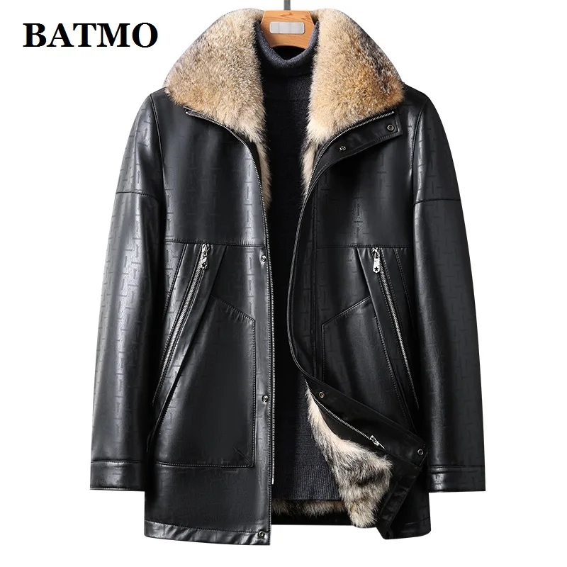 BATMO 2022 New Arrival Winter Natural Sheepskin Leather Warm Jackets Men,Wolf Fur Liner Parkas Coat X8005