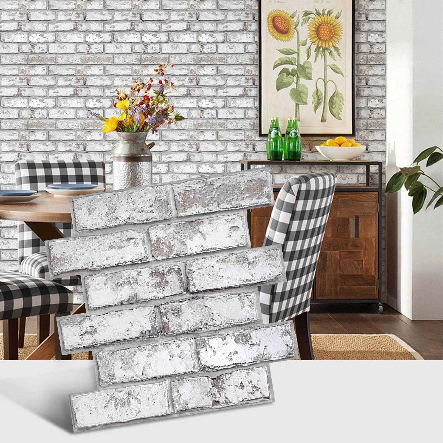 3D Tile Stickers, 3D Whitewash Brick Textures, Matte, 30cm x 30cm, Water and Mold Resistant, for Living Room Kitchen Wall Update