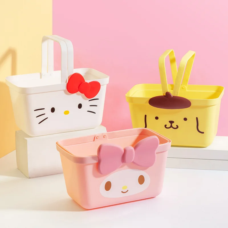 Sanrio Hello Kitty Cinnamoroll Kuromi My Melody Shopping Basket Sundries Snack Storage Basket Anime Wash Basket with Drain Gifts