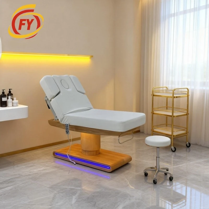 

, Special Massage Beauty Salons, SPA Therapy Adjustable Bed With LED Light And Wooden Base
