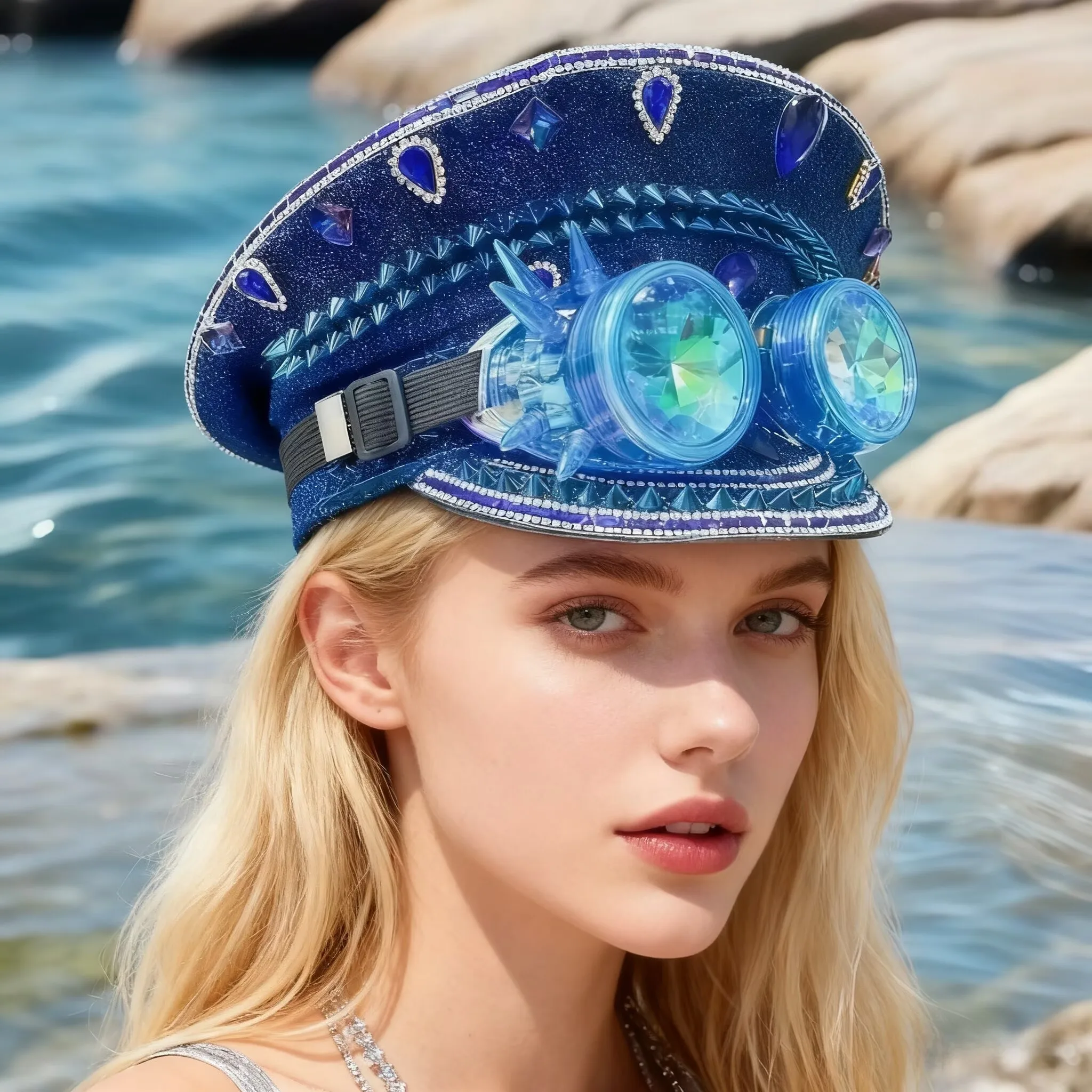 Steampunk Festival Captain Hat Rhinestone Goggles Unisex Adult Sequin Anime Accessories Music Festival Cosplay Cap