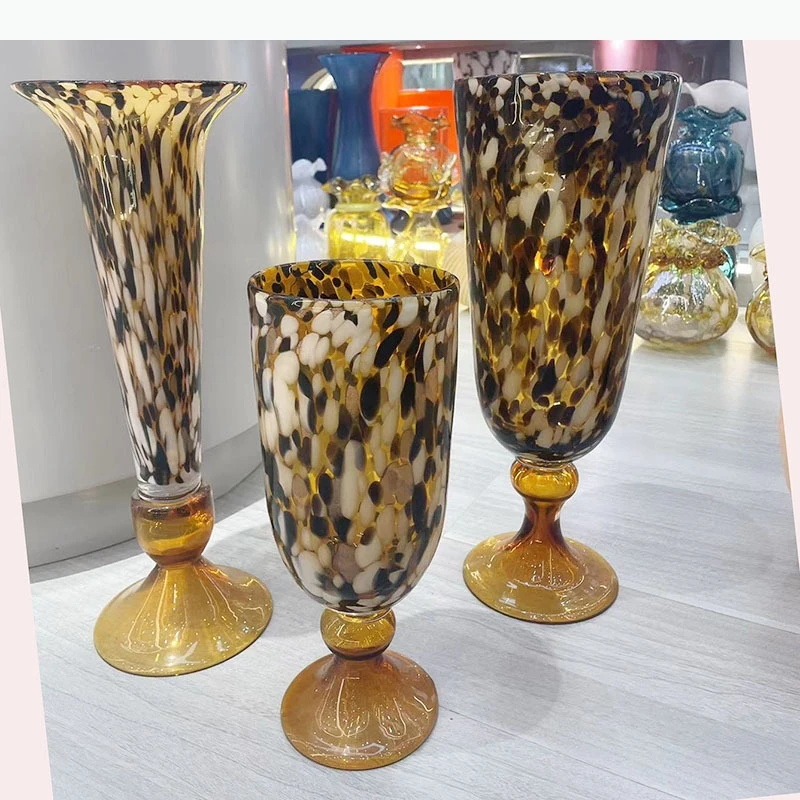 Mottled Painted Goblet Vase Glass Flower Pots Desk Decoration Flowers Arrangement Floral Vases Room Aesthetic Decor