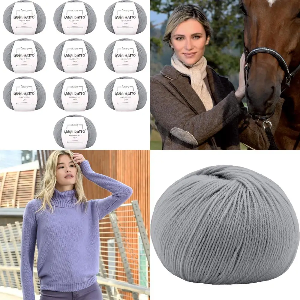 

Luxurious Hand Knitting Yarns: Cashmere & Extra-fine Merino Wool Blend, Italian Made, 10 Skeins, Grey 5513, 10 Count