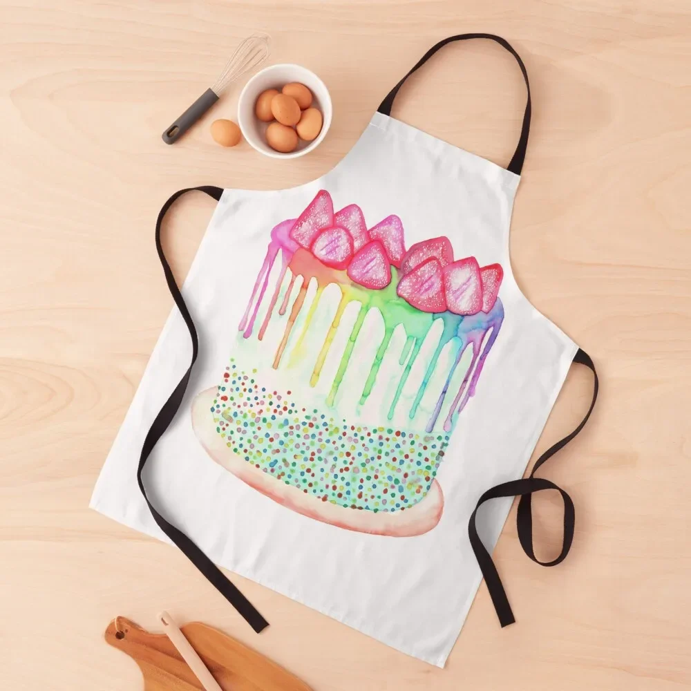 

Watercolor Rainbow Cake Apron women's work Kitchen Man Apron