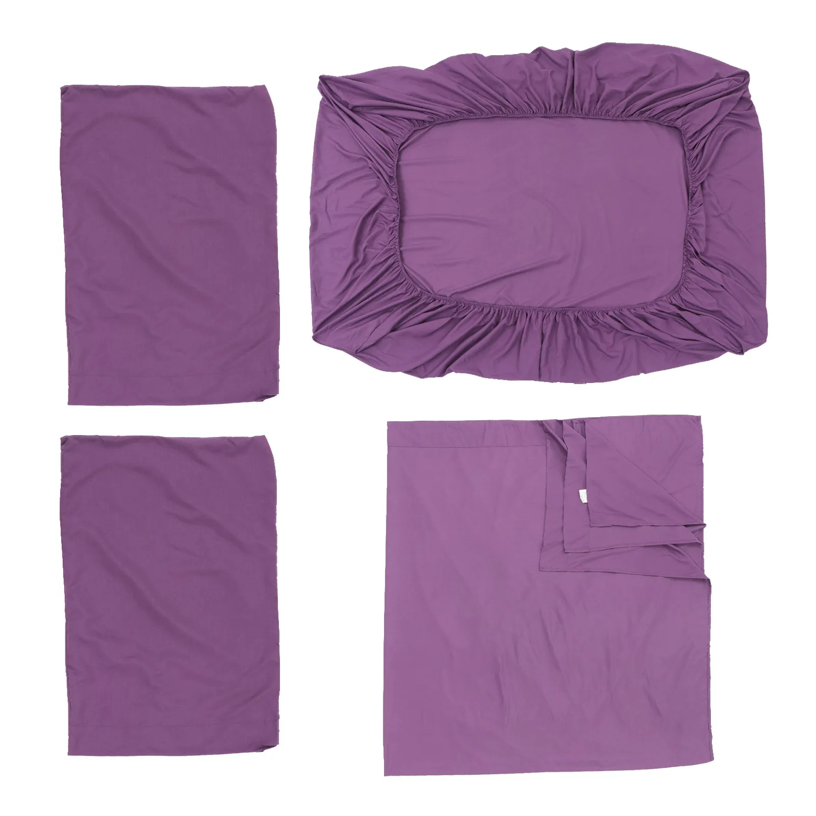 4Pcs Solid Color Bedding Set Lightweight Washable Chemical Fiber Bed Sheet Set Pillow Shams Fitted Sheet Quilt Cover