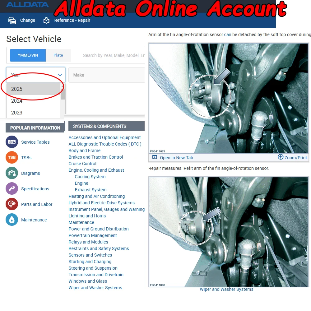 2025 Latest Version Alldata Online Account Support Mobile/PC Login Wiring Diagrams Car Repair Software Workshop Essential Tool