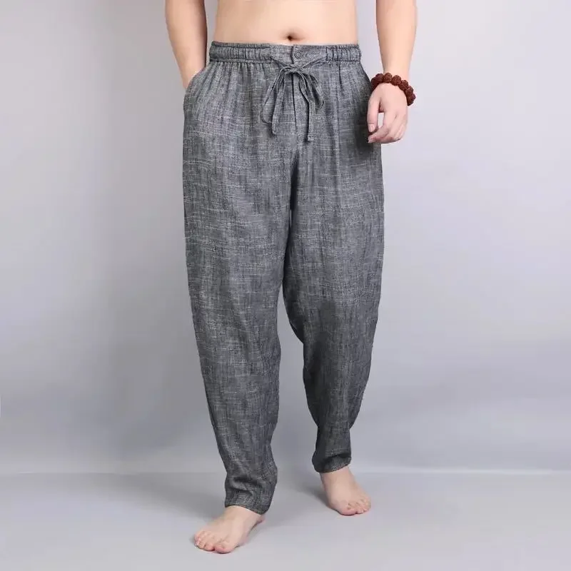 

Pop Male Cropped Cotton Grey Men's L Pants Linen Wide Original Clothing Plus Size Big Classic Luxury Aesthetic Hot