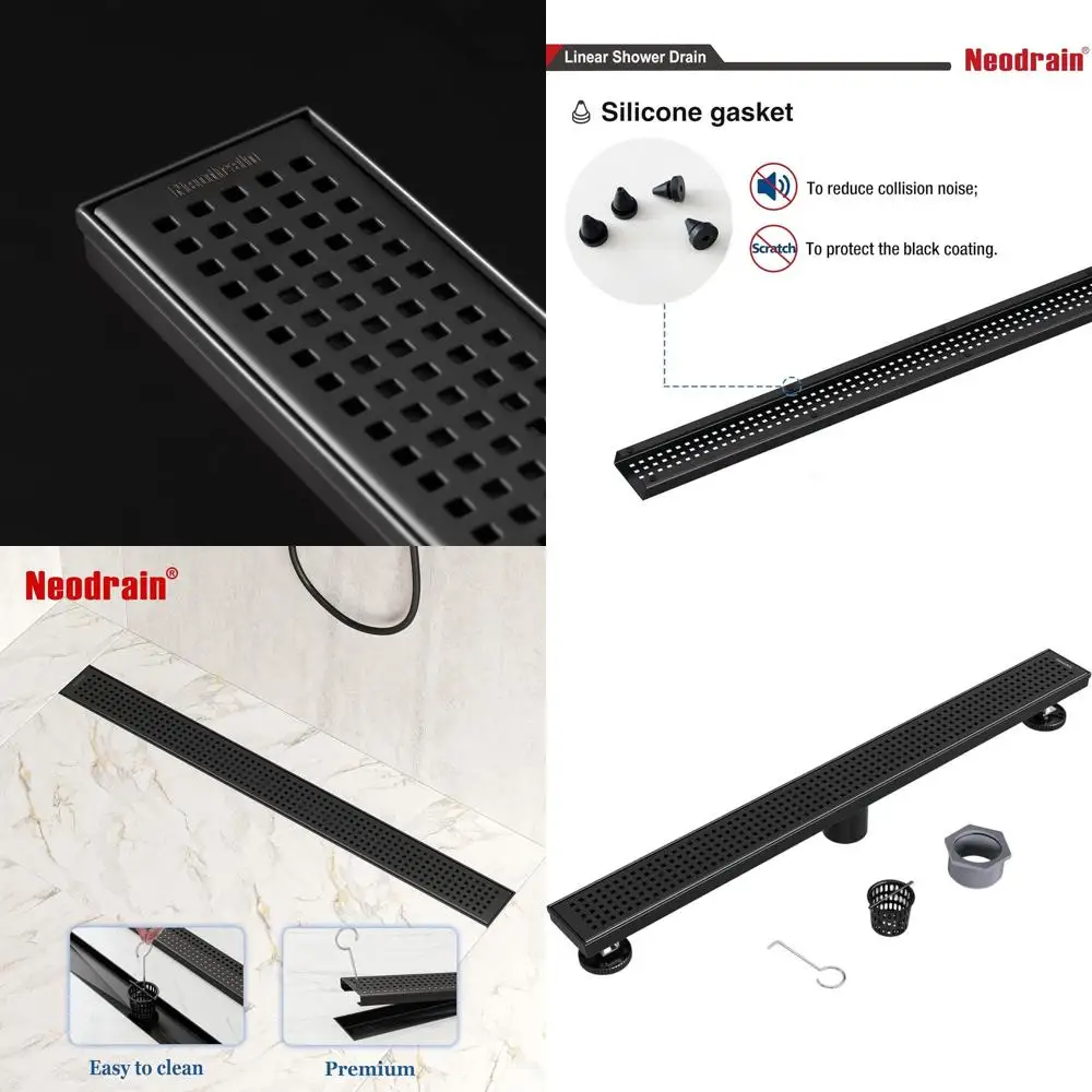 

28-Inch Matte Black Linear Shower Drain with Removable Grate, 304 Stainless Steel, Hair Strainer, Leveling Feet