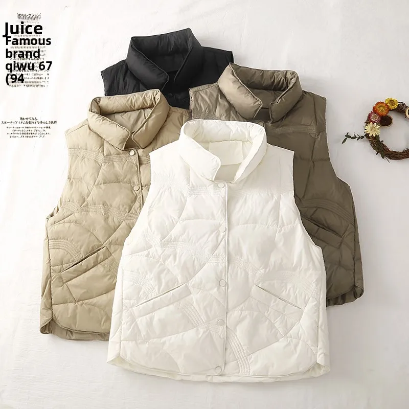 

Ele Embroidered Women's Spring Autumn down Cotton Vest Jaet Sli Slimming Outerwear ort Length Single Button