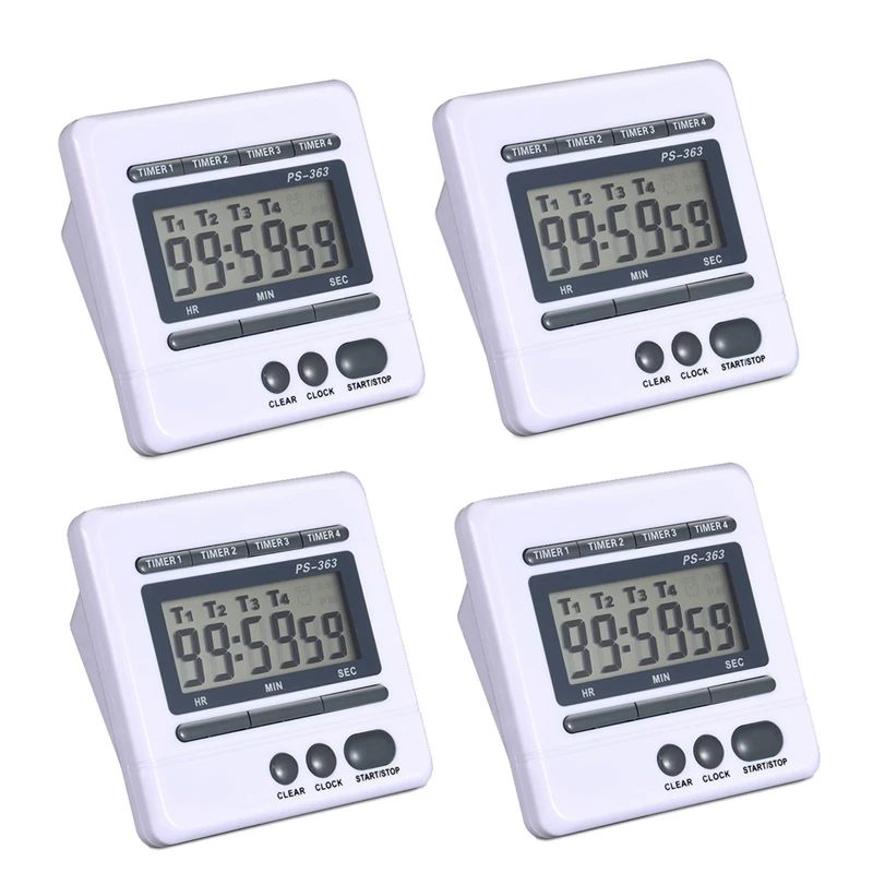 4X Digital Countdown Timer 4 Channel Count Up Down Kitchen Cooking Timer Clock