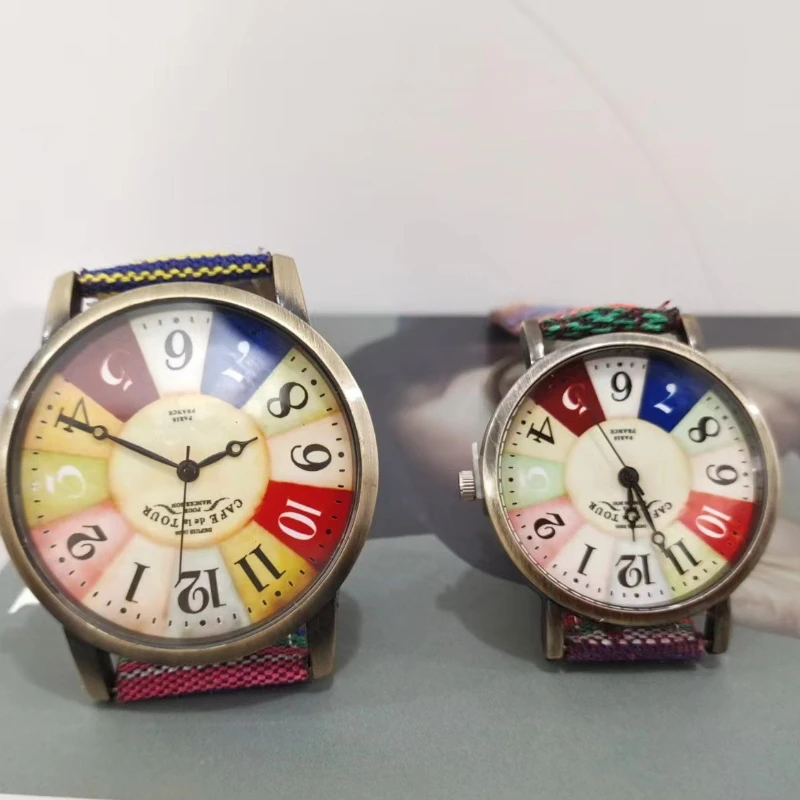 

Женские часы с разноцветным радужным узором, кожаный тканый ремешок, кварцевые часы, наручные часы в этническом стиле, Relojes De Mujer
