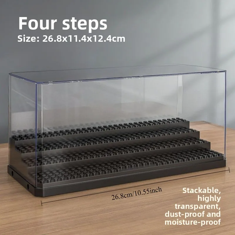 Compatible with Lego bricks suitable for action figures 4 steps, transparent dustproof acrylic storage box can be folded.