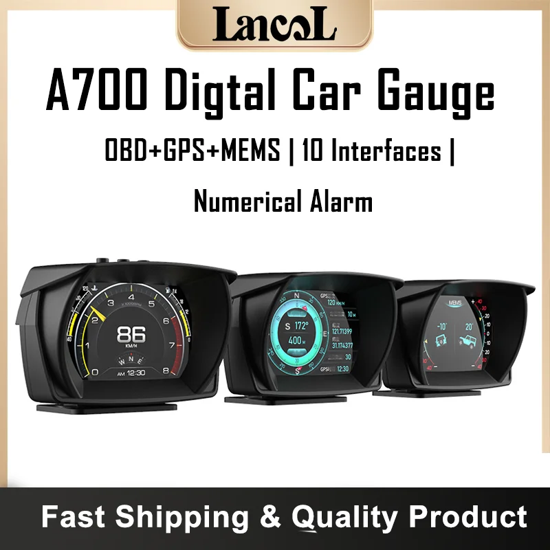 

A700 Auto Gauge GPS+OBD+MEMS HUD Head Up Display Car Computer Speedometer Incline Meter with LCD Display Car Accessories