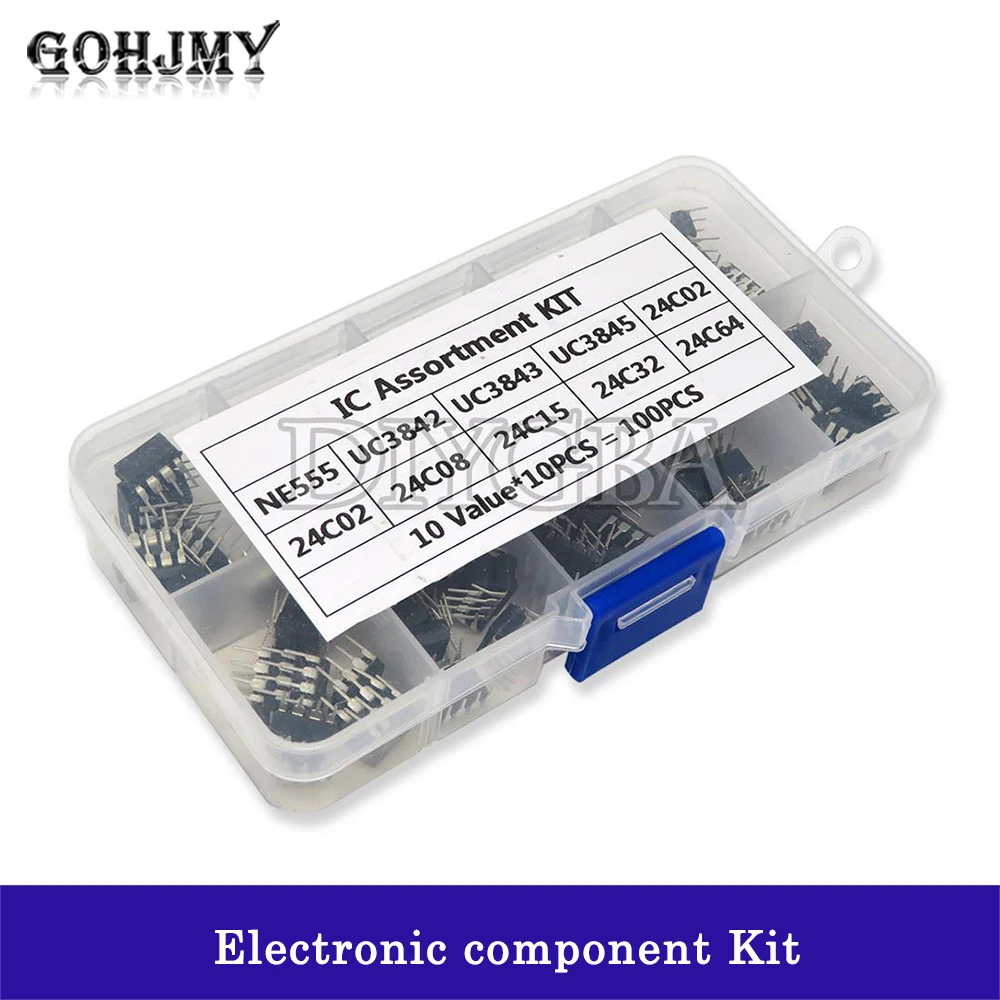 100PCS/lot In common use DIP IC kit NE555 UC3842 UC3843 UC3845 24C02 24C04 24C08 24C16 24C32 24C64 DIP each 10PCS