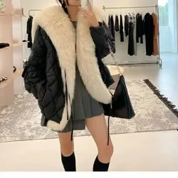 2024 vero piumino bianco piumino invernale da donna grande collo di pelliccia di volpe High Street cappotto di pelliccia reale abbigliamento cappotto da donna