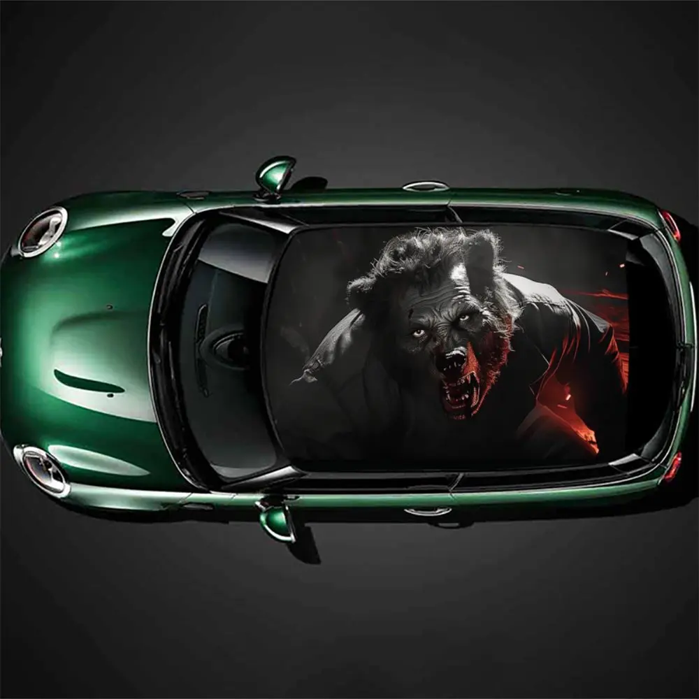 Angry Wild Grizzly Bear Car Roof Sticker Wrap Racing SUV Auto Accessories Packaging PVC Car Hood Graphic Decal Decoration Gift