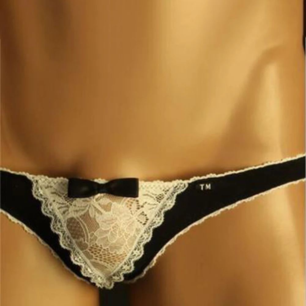 Men Lace G-string T-back Thongs Transparent Sexy Underwear Sissy Low-Rise Bikini Briefs Male Sexy Breathable Panties Underpants