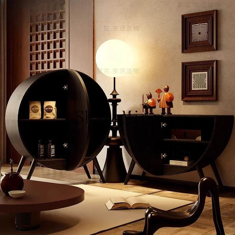 

FG Desert Wind Round Cabinet Solid Wood Living Decoration Standing Cabinet Kitchen Storage Meal Side Entry Entrance Cabinet