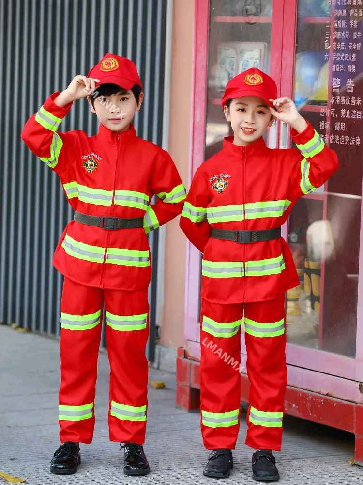 Firefighter Costume Kids Professional Hero Tool Clothing Halloween Cospaly Costumes Firefighting Suits Kids Performance Outfit