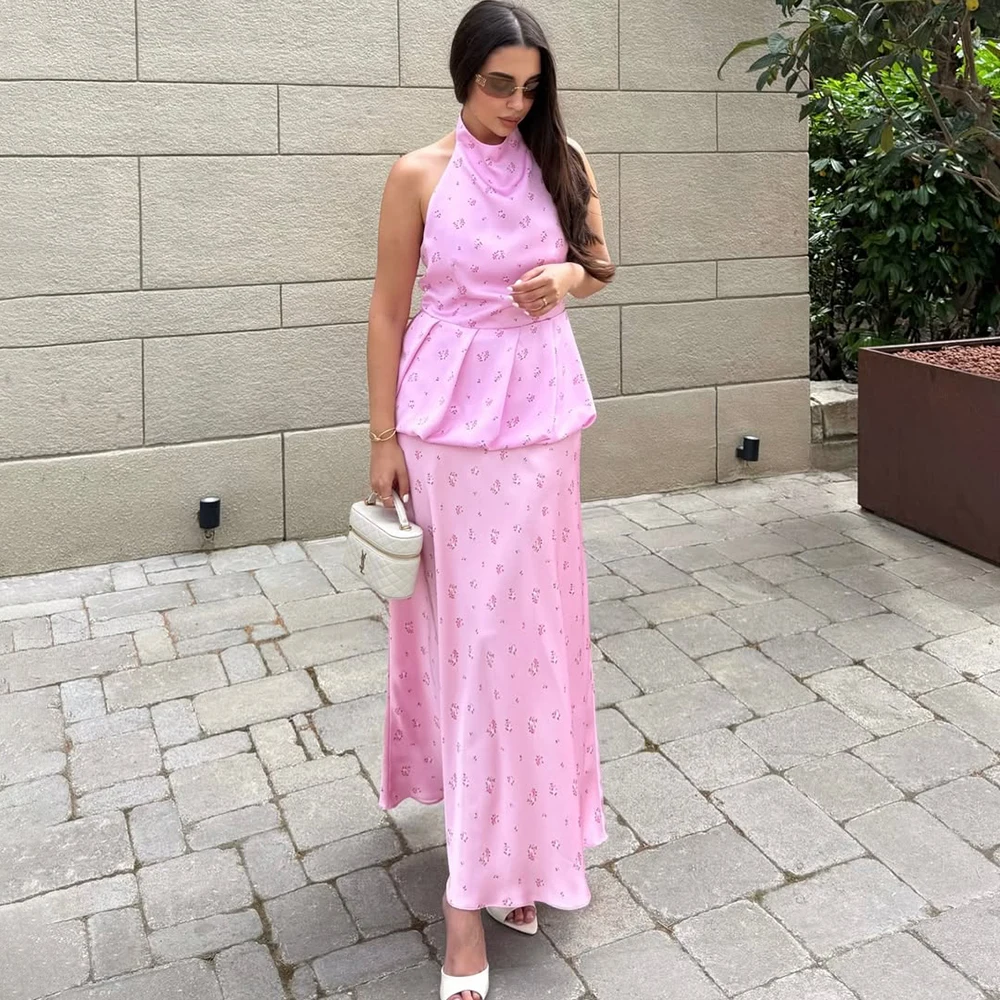 

Tuularose Print Puff Long Skirt Set For Women O Neck Sleeveless Vest Top High Waist Skirt Set 2025 Summer Female Party Skirt Set