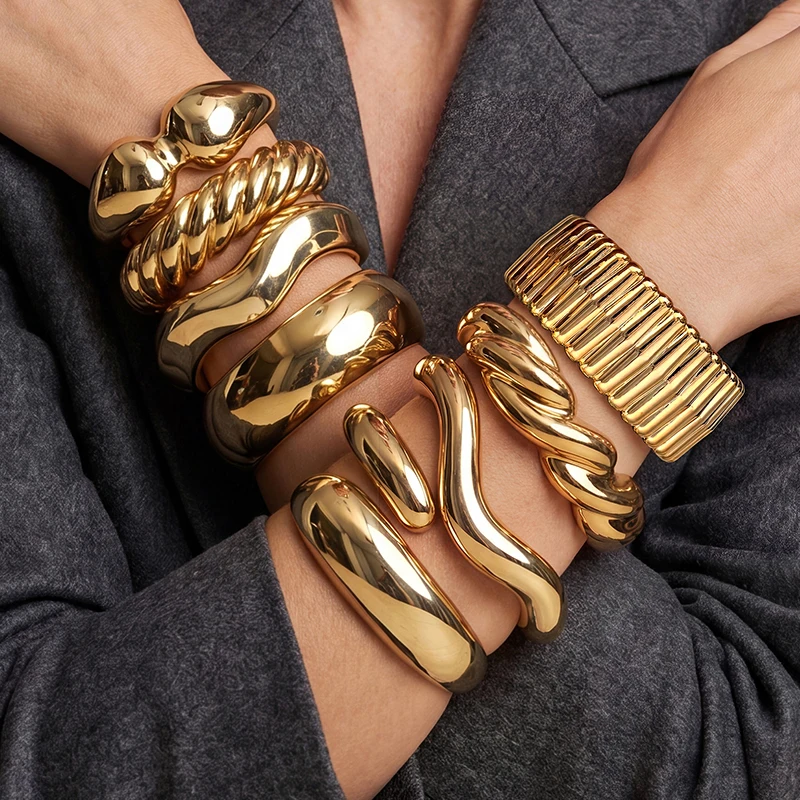 8 Styles Punk Gold Color Stackable Bangle Bracelet for Women Vintage Irregular Water Drop Open Bracelets Daily Party Jewelry