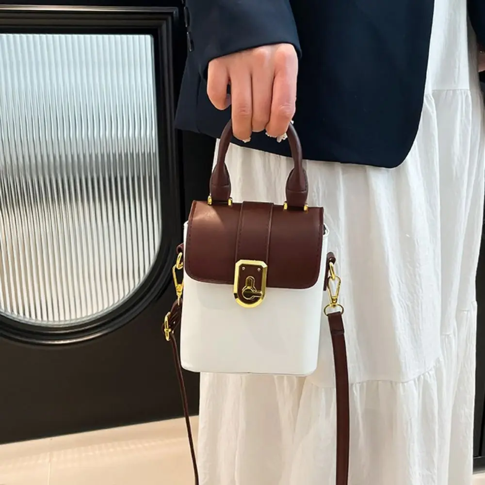 

PU Contrast Color Phone Bag Korean Style All-match Simple Shoulder Bag Phone Bag Message Bag Ins Square Tote Bag Streetwear