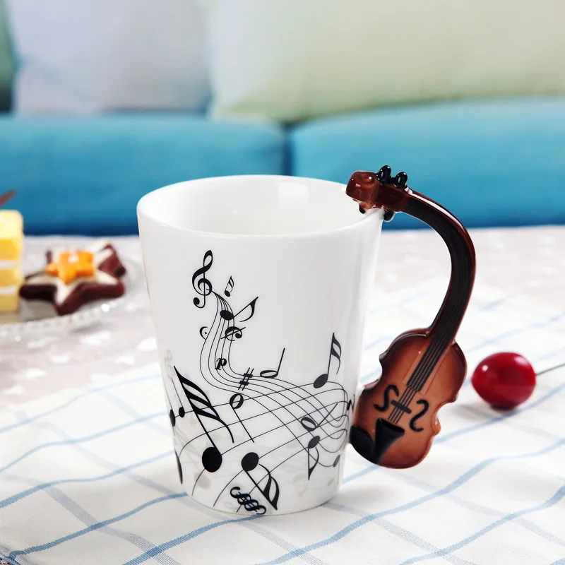 250ml Creative Music Ceramic Mug Guitar Violin Style Cute Coffee Tea Milk Stave Mug And Cup with Handle Cocktail Set