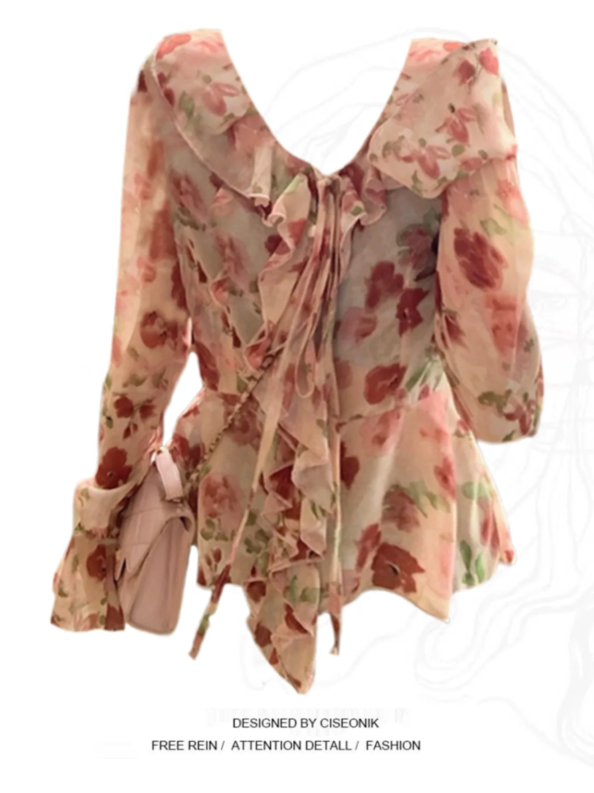 

Женская рубашка с длинным рукавом и ретро-принтом, больших размеров, элегантная, премиум-класса, весна-лето, новая модель, с V-образным вырезом, стандартный крой, повседневная.