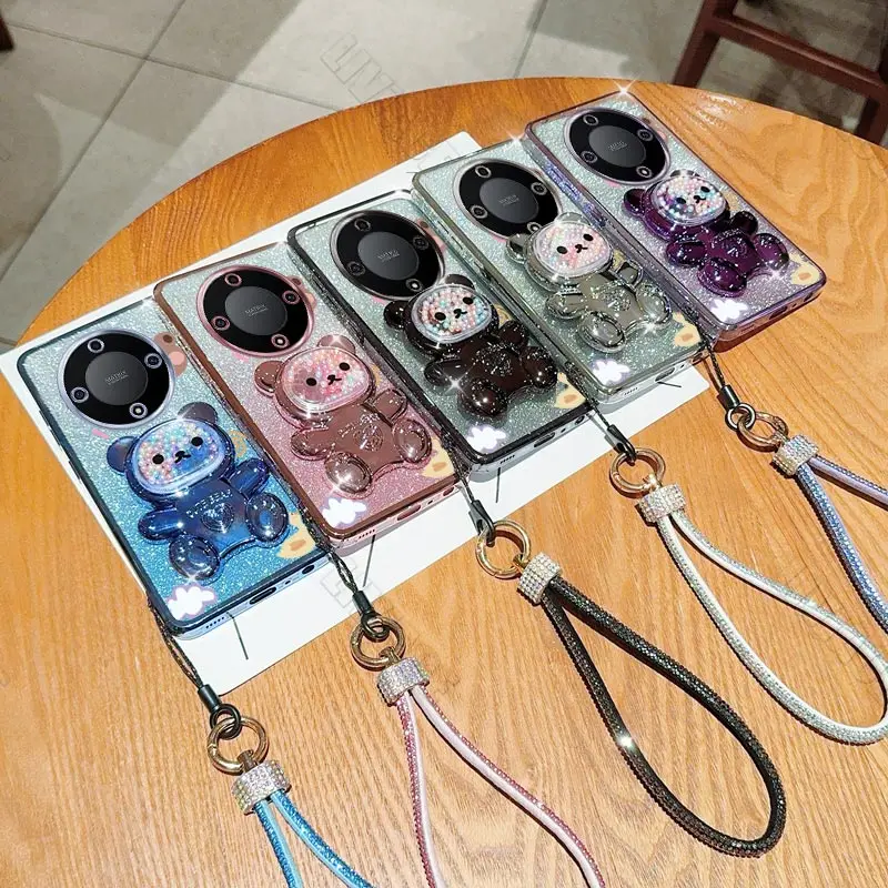 HonorX9A Diamond Strap Bear Phone Holder Case On For Huawei Honor X8B X9A X10 X20 X30 X30i X40 X40i X50 X50i SE Plus Stand Cover image 6