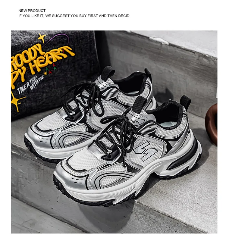 Men's Chunky Dad Sneakers Breathable Mesh Running Shoes 3 Colors – Detail 13