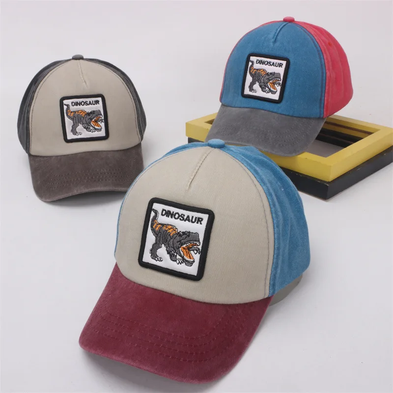 Children's 3D Embroidery Dinosaur Baseball Cap, Kids Cartoon Animal Hats Funny Toddler Dino Adjustable Cotton Sun Cap