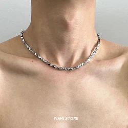 Trend Irregular Titanium Steel Necklace For Men Women Simple Luxury Silver Color Chain Choker Jewelry Male Female Accessories
