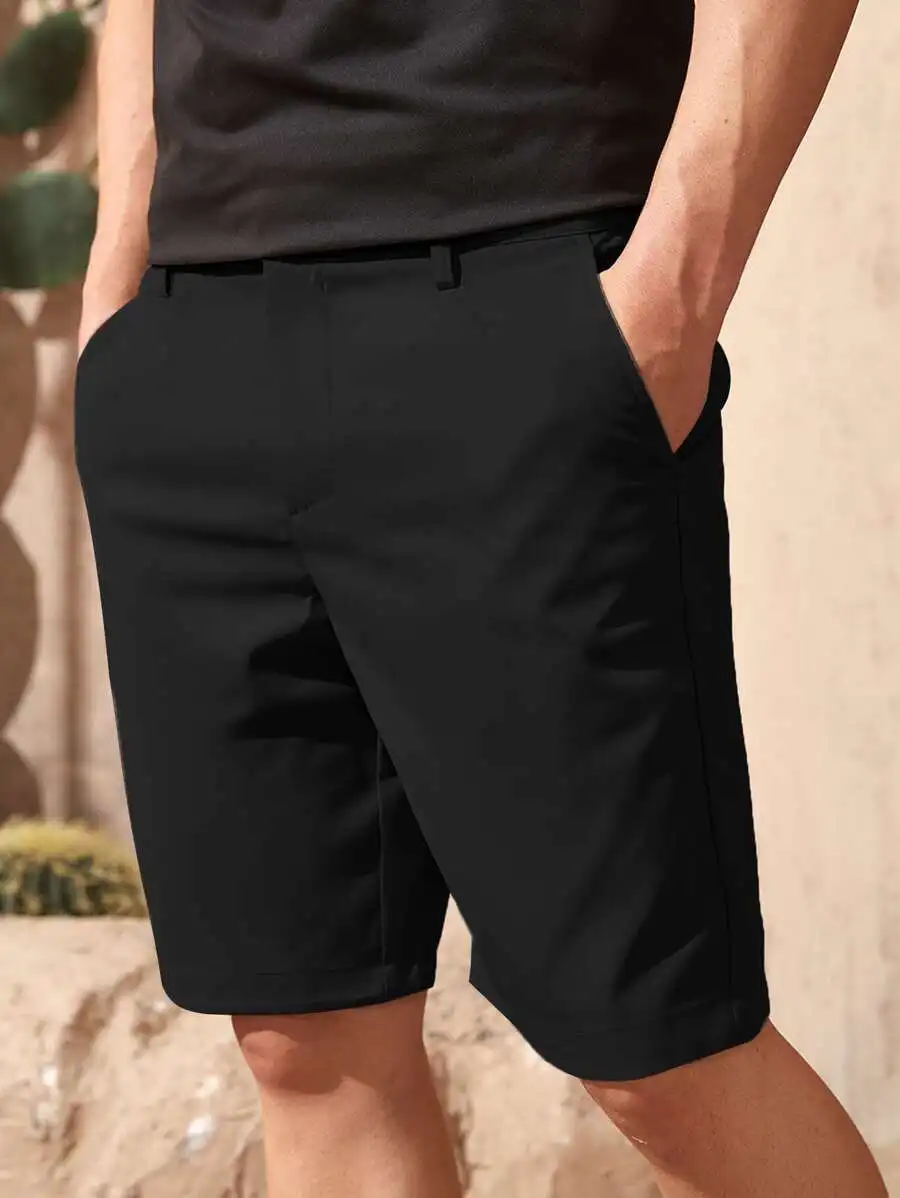 Pantalones Cortos Bermuda Casuales para Hombre con Bolsillos Laterales, Color Negro Sólido