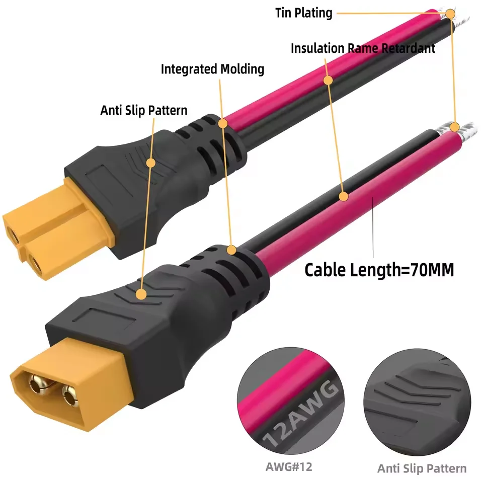XT60 Plug Connector Female & Male, with 12AWG Silicon Wire, for RC Airplane, Drones, Toy Cars, Lithium Batteries and More