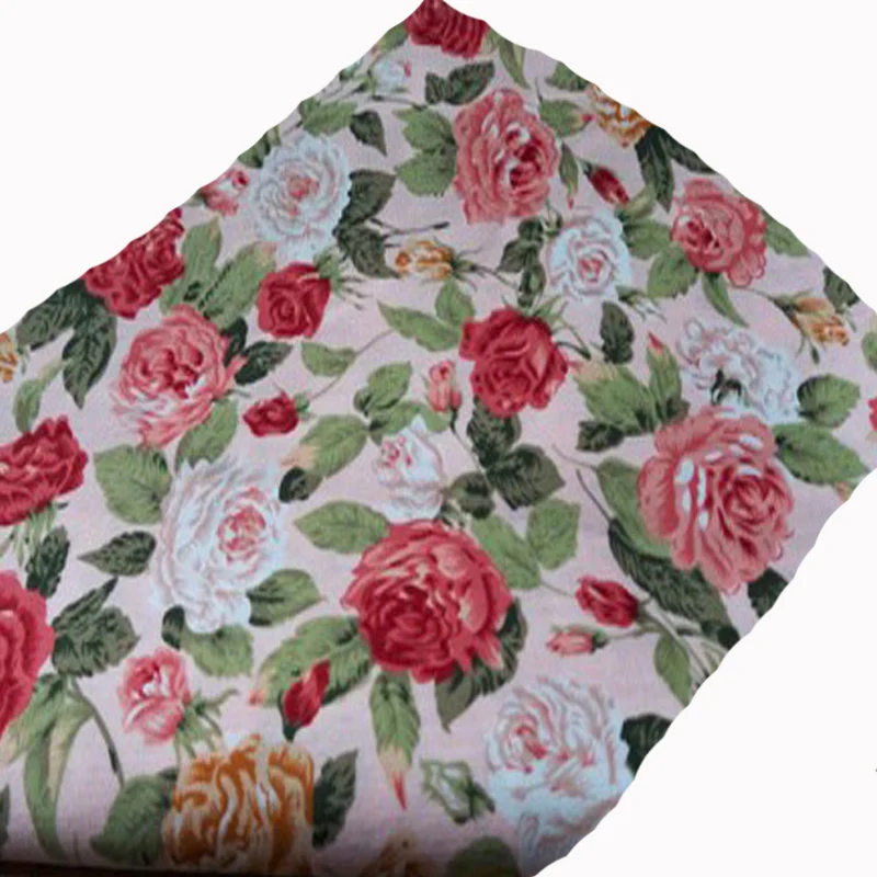 48x140cm Pretty Blooming White Pink Red Rose Flower Printed Cotton Poplin Fabric Quilting Baby Bedding Tilda Cloth fabric