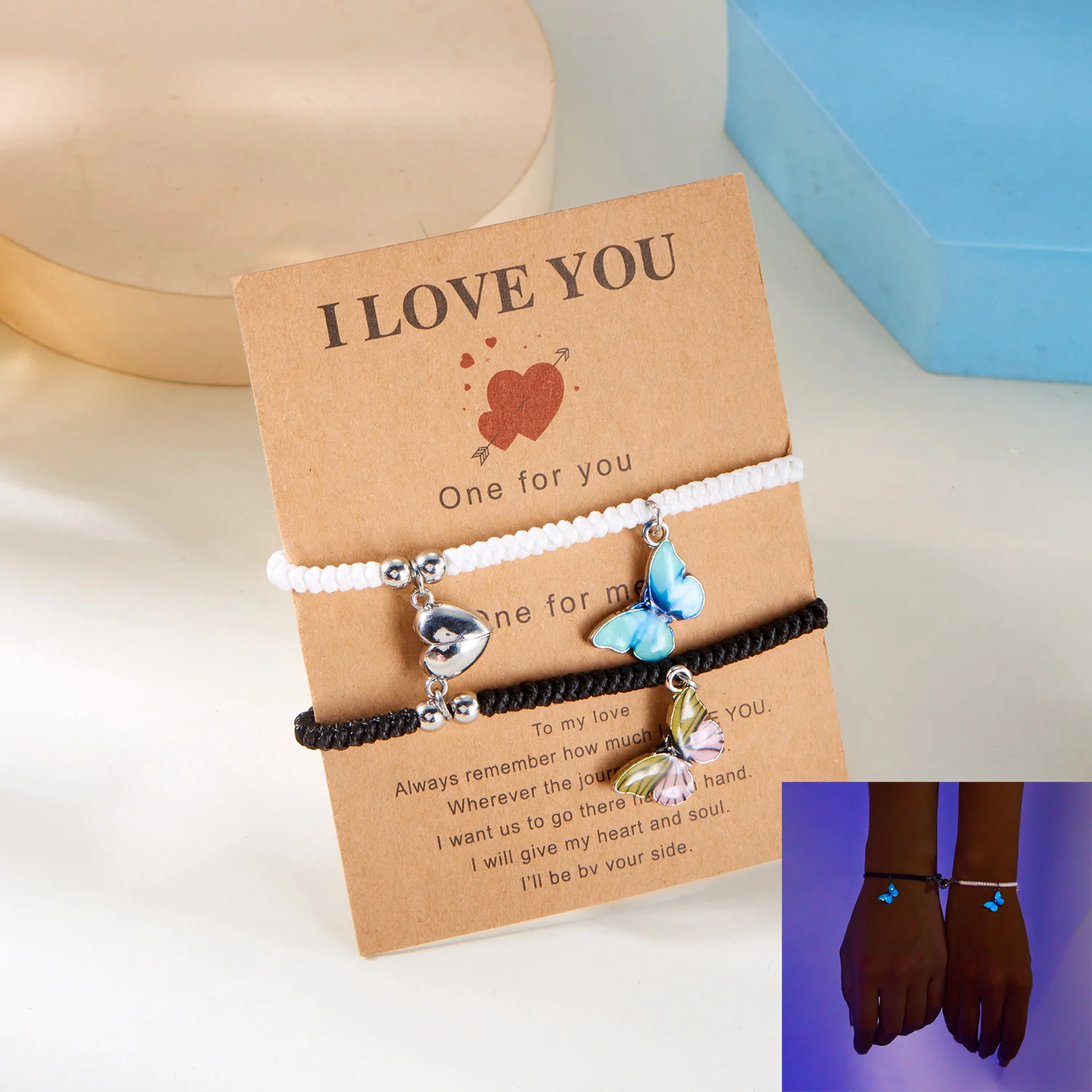 2 Teile/satz Schmetterling Paare Anhänger Leuchtendes Armband für Frauen Männer Minimalistisches Seil Geflecht Armband Freundschaft Schmuck Geschenke – Detail 11