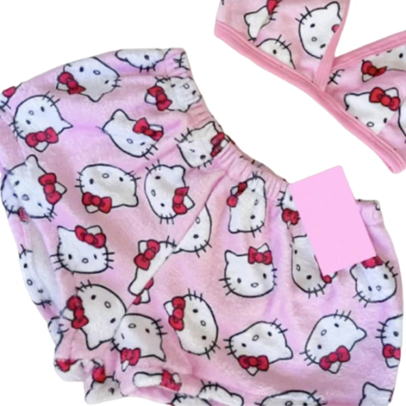 Trajes de pijama holgados de Hello Kitty para mujer, ropa de playa de dos piezas con dibujos animados Sanrio para dormir, ropa de salón para el