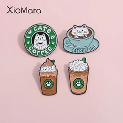 I Love Catpuccino Coffee Kitten Enamel Pins Custom Cat's Paw Milk Tea Cup Brooches Lapel Pin Shirt Badge Cartoon Animals Jewelry