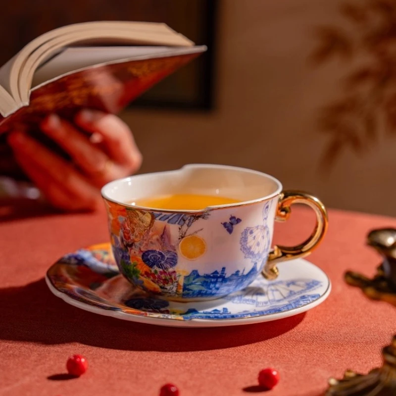 

Guofeng coffee cup set, high-end exquisite pair of cups, bone china tea set, wedding newlyweds, birthday gift box.