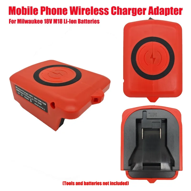 

HAKSINKY Mobile Phone Wireless Charger Adapter for Milwaukee 18V M18 Li-Ion Batteries for Camping Trip with USB and Type-C Ports